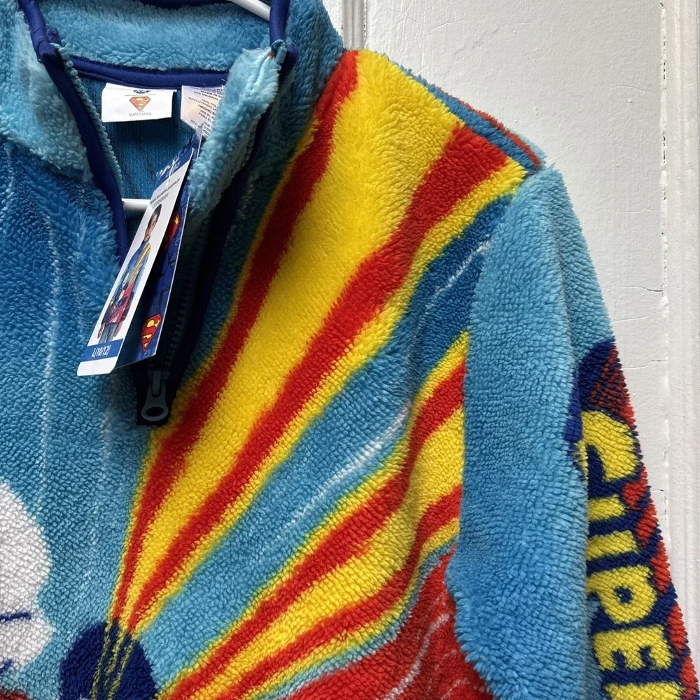NEW DC SUPERMAN/BOYS CHARACTER SHERPA QUARTER ZIP - Large 10/12 w/ Tags